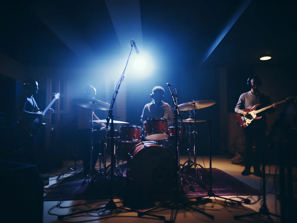 Banda em ensaio no estúdio